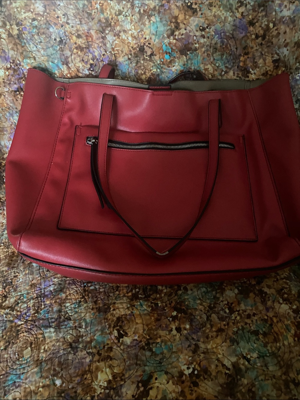 Mondani Red Tote with Front Zip Pocket